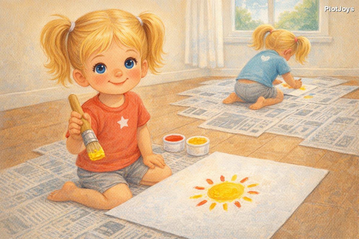 Ava painting a bright sun with red paint