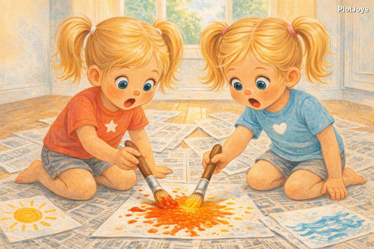 Paint brushes accidentally touching, colors starting to mix