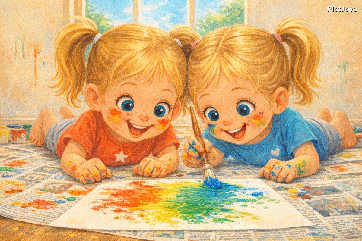 Both girls excitedly mixing more colors together