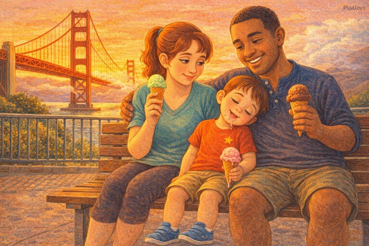 Ethan eating ice cream as the sun sets