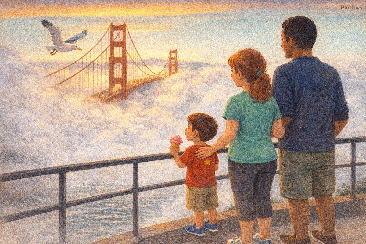 Fog rolling in over the Golden Gate Bridge at sunset