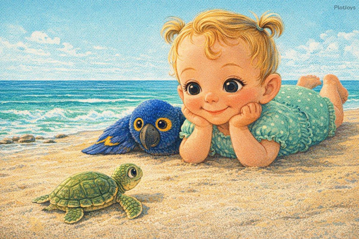 A tiny sea turtle on the sand facing the vast ocean