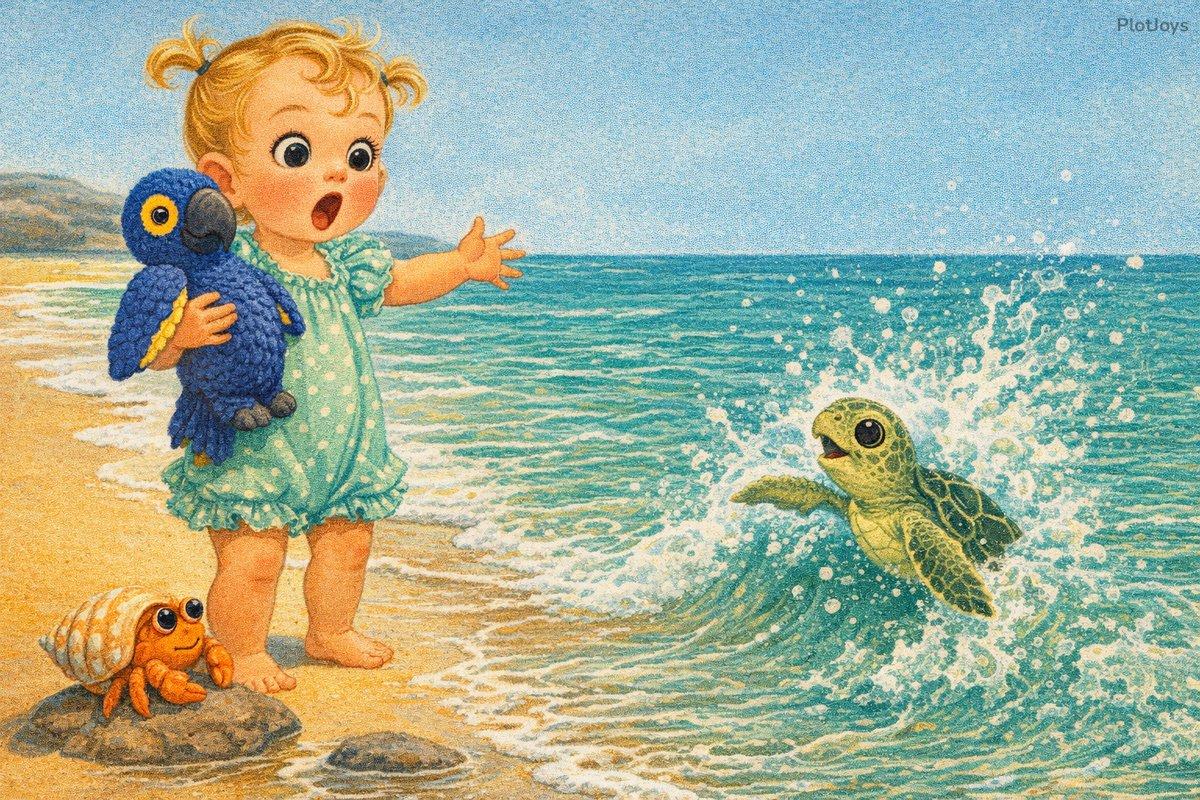 Baby turtle hitting the first wave with a big splash