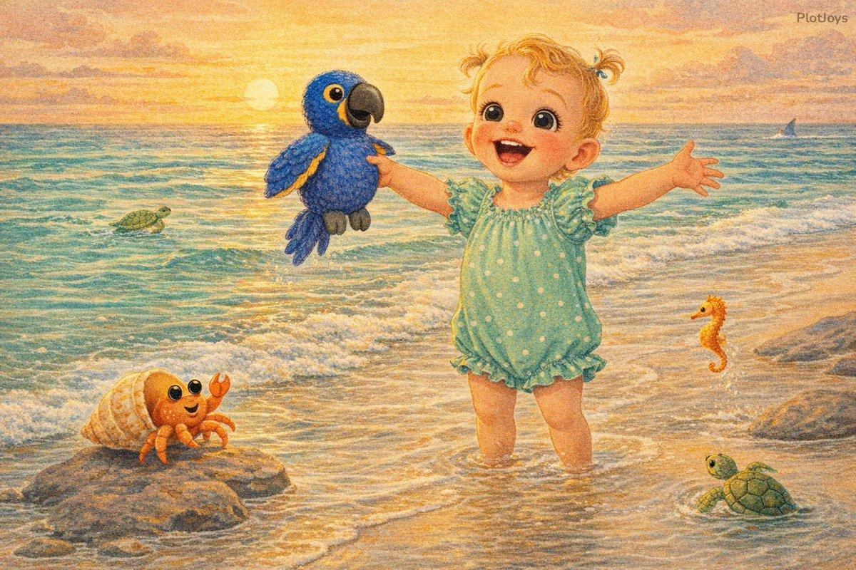 Golden hour beach panorama with all the baby creatures thriving