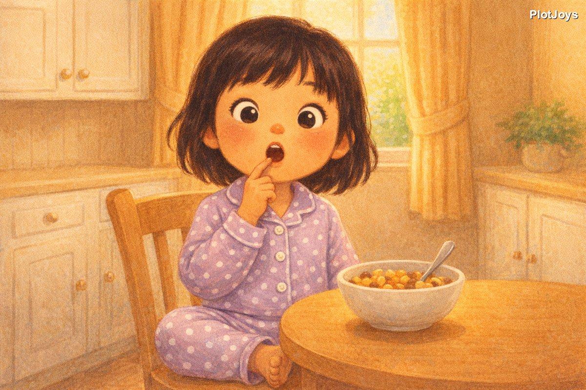 JiaLin's tongue finding something wiggly at breakfast