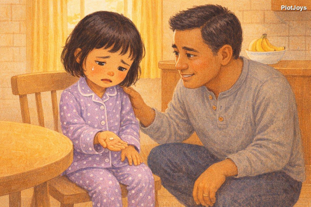 The tooth coming out, JiaLin calling for Daddy with tears in her eyes