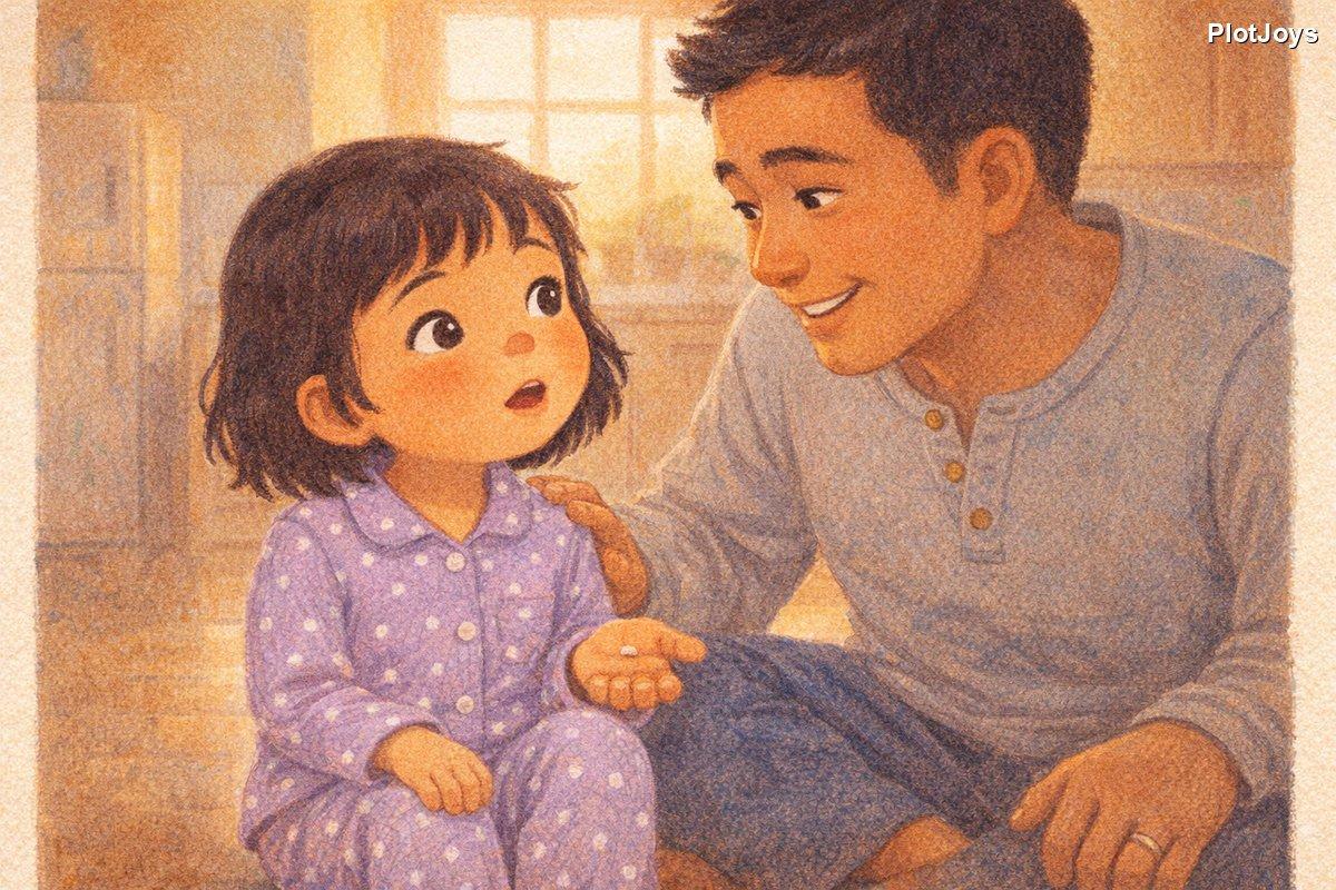 Dad saying softly that she is growing up, a big-girl tooth is coming