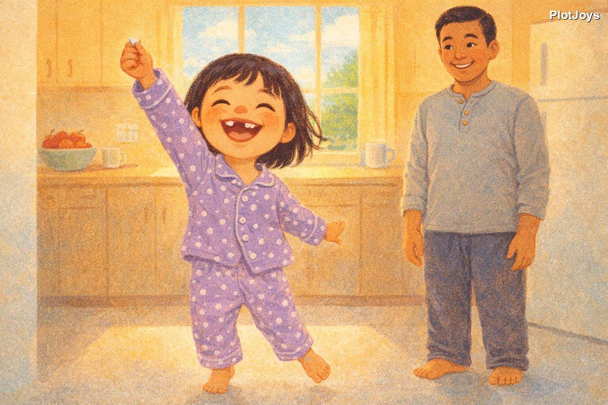 JiaLin grinning her new gap-tooth grin, excited about the tooth fairy