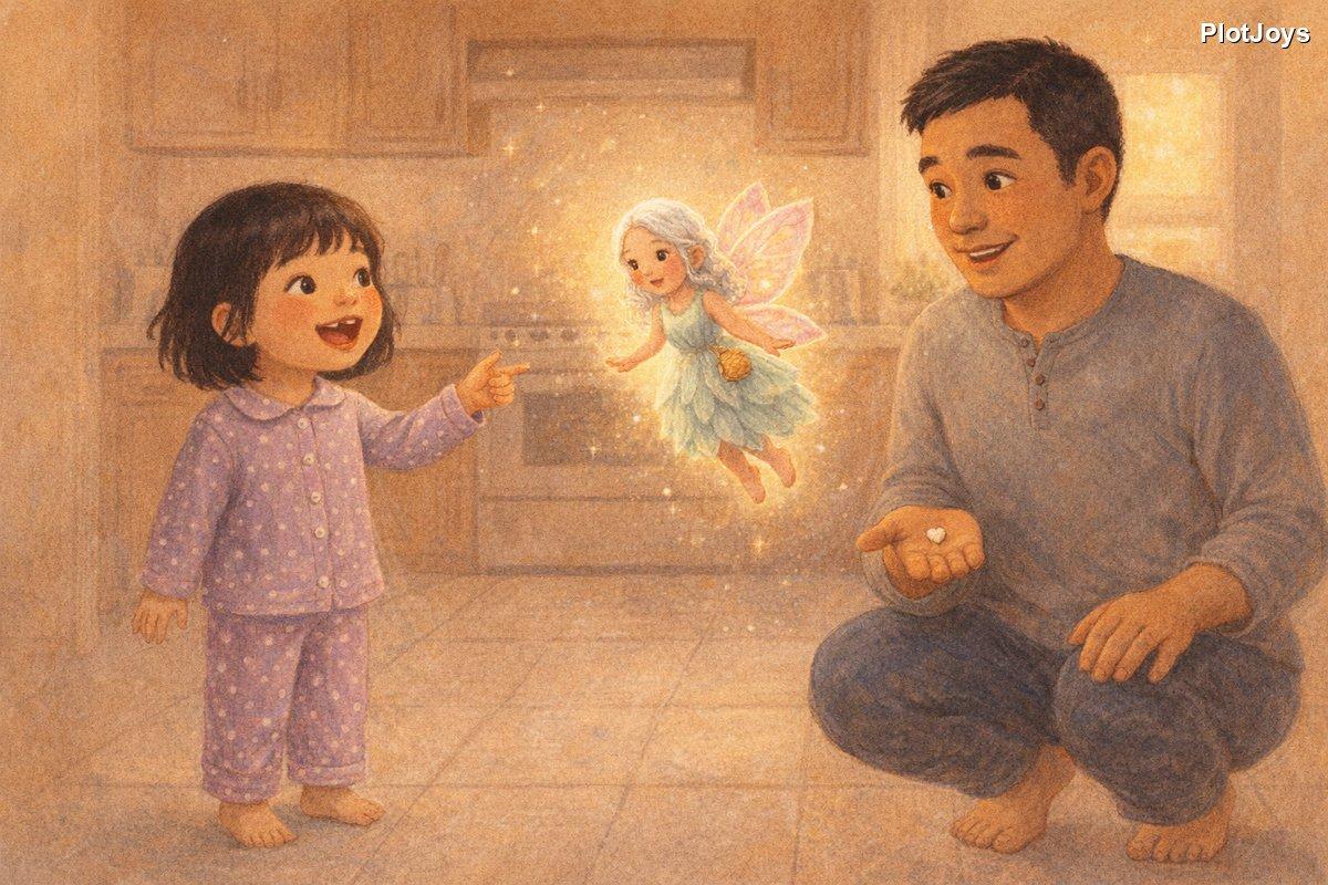 JiaLin asking the fairy why Daddy has her tooth