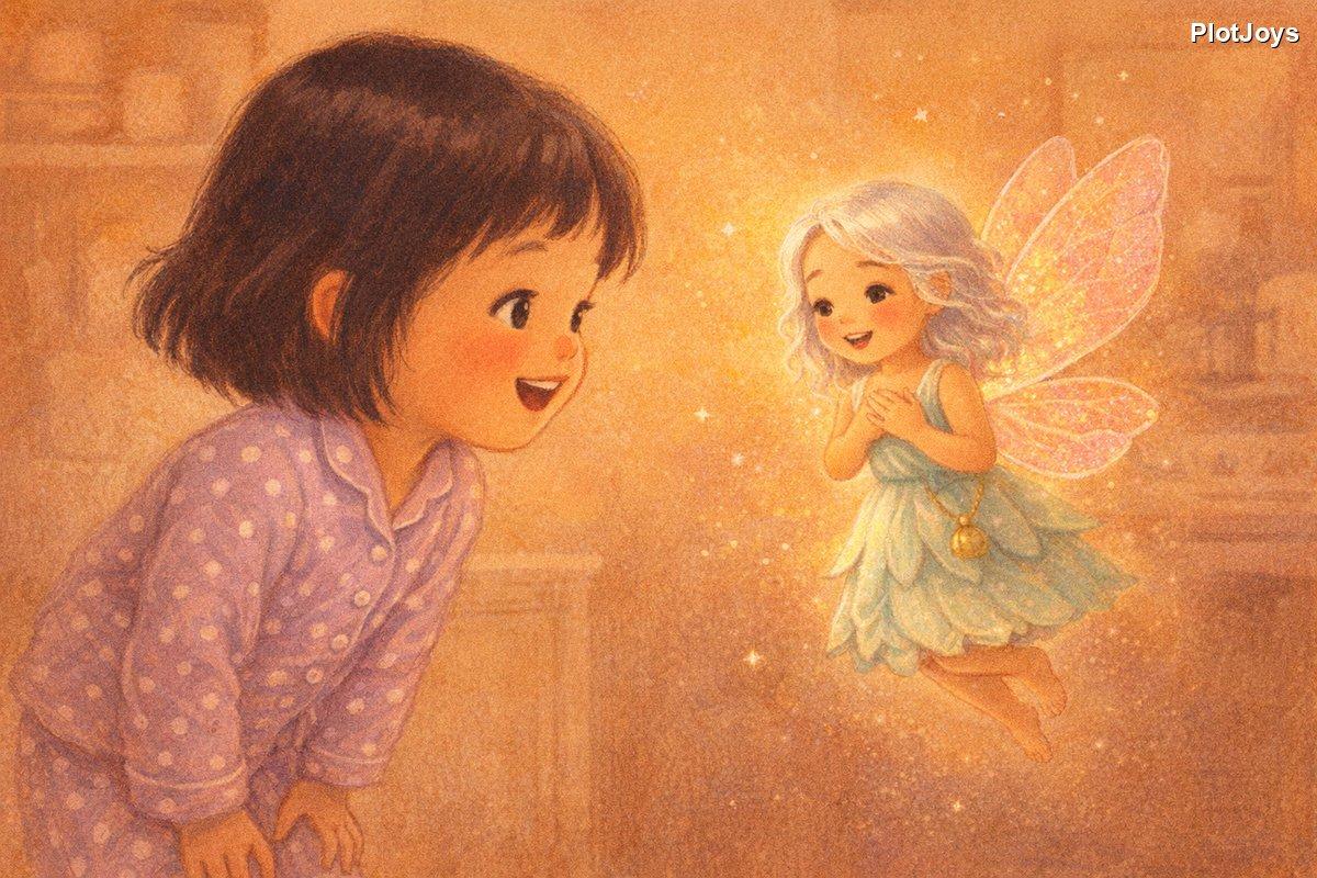 The fairy smiling, explaining first teeth are too special to take away