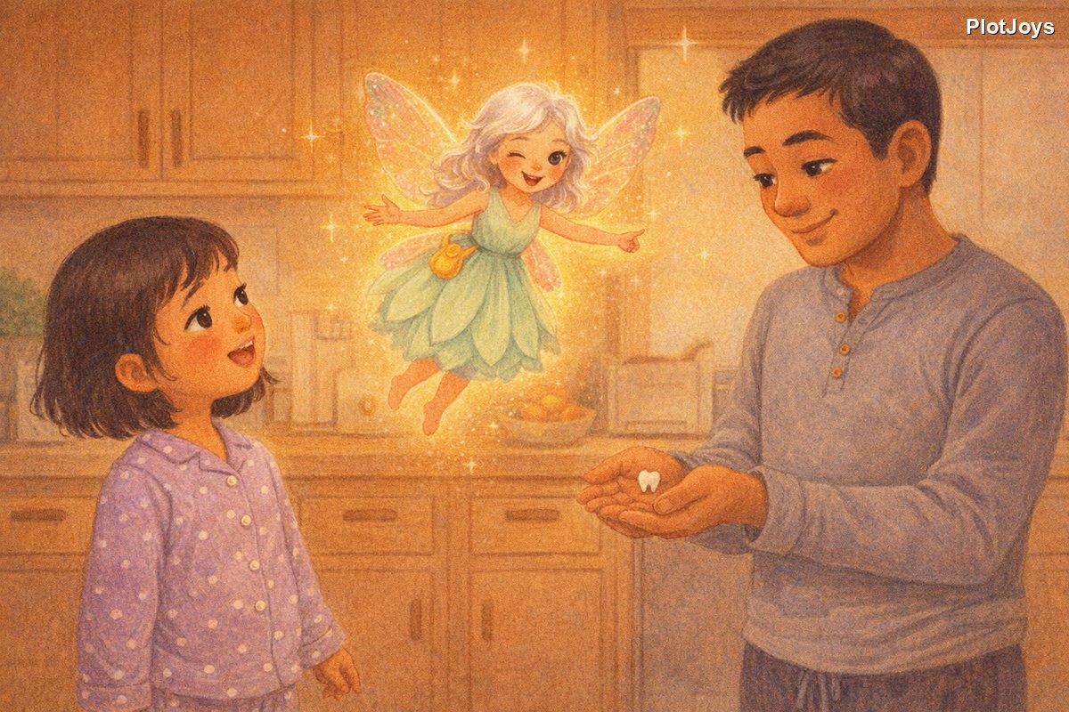 The fairy winking at Dad, explaining she gives them back to the people who love them most