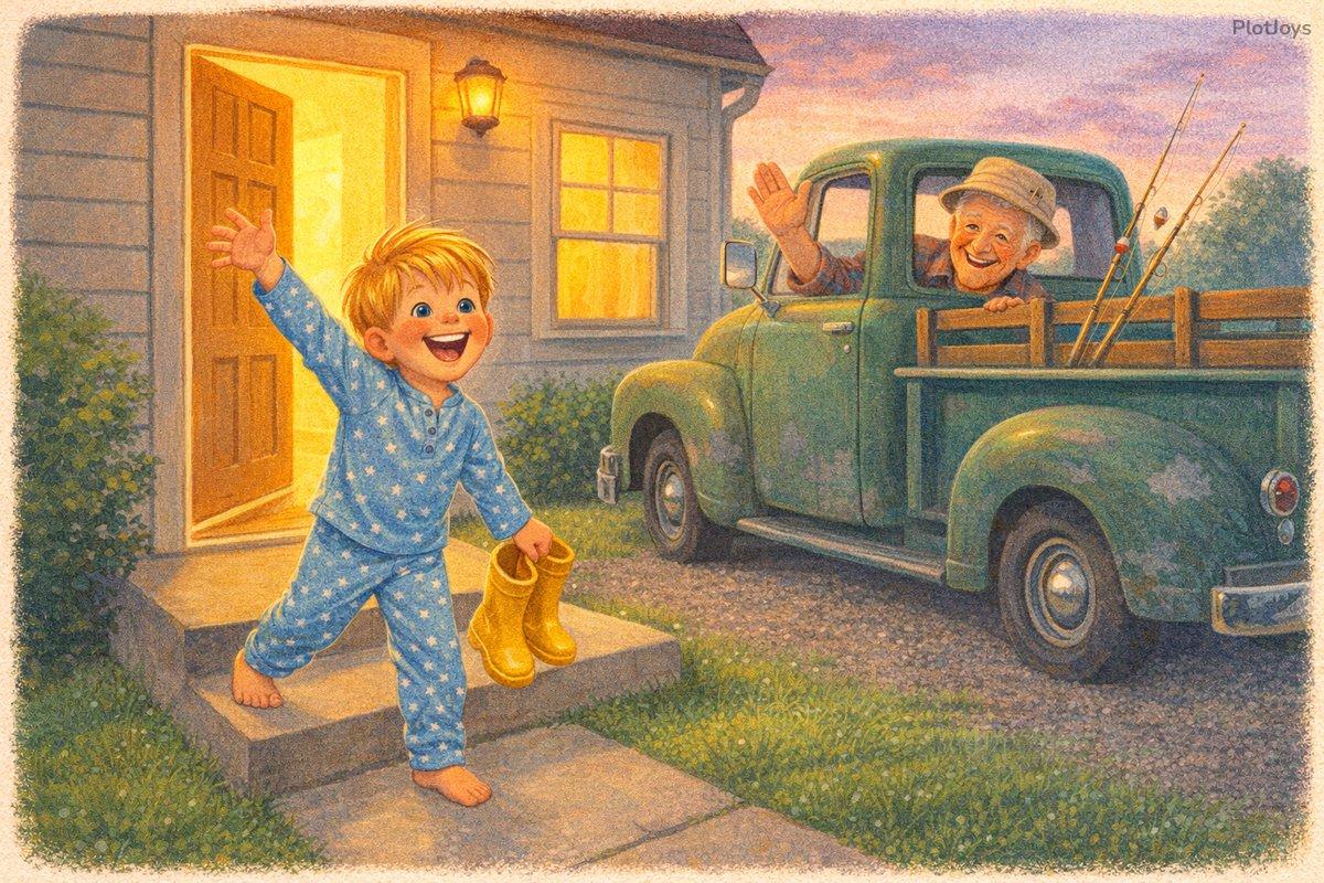 Grandpa's truck rumbling up the driveway before sunrise, Liam grabbing his boots