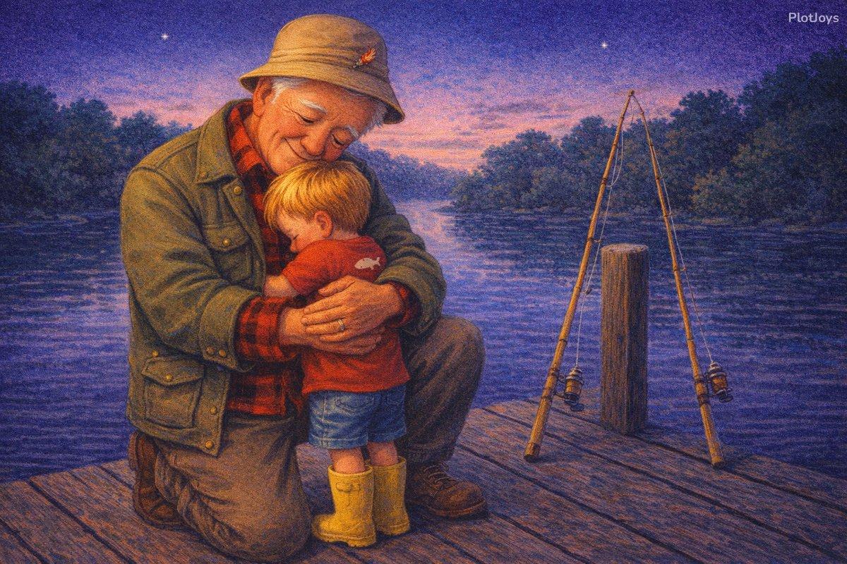 Grandpa squeezing Liam close, telling him he is his best catch