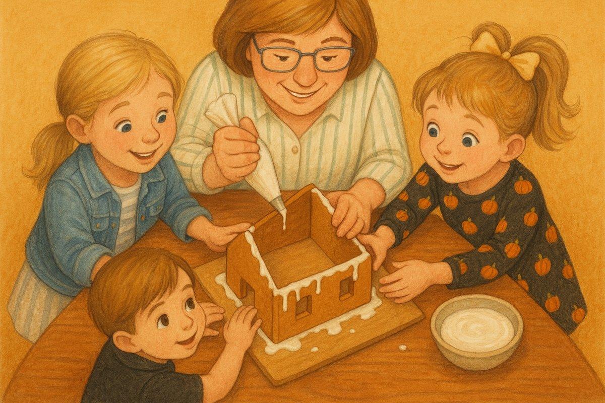 Four pairs of hands sticking walls together with white icing