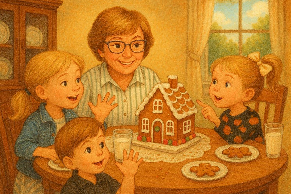 Everyone sharing gingerbread cookies and milk together