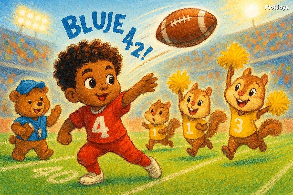 Max throwing the football, calling out Blue 42