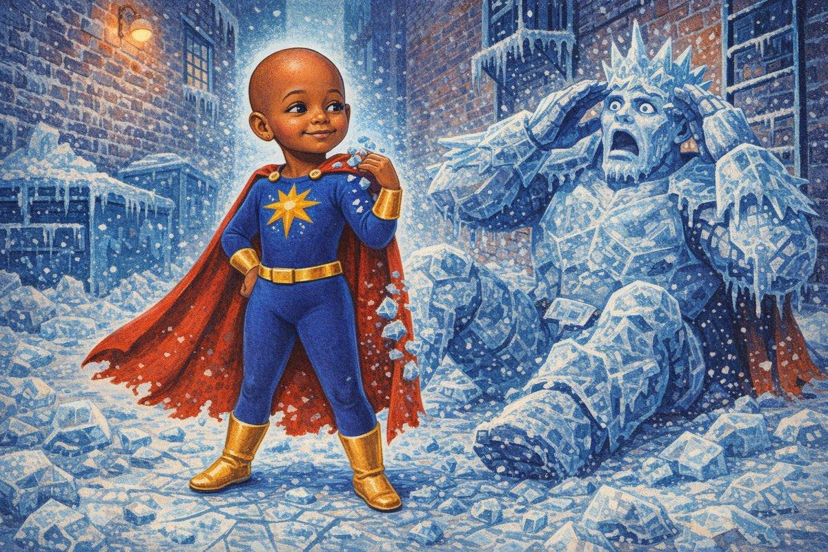 CRACK — Maya shattering free from ice, dusting off her shoulder