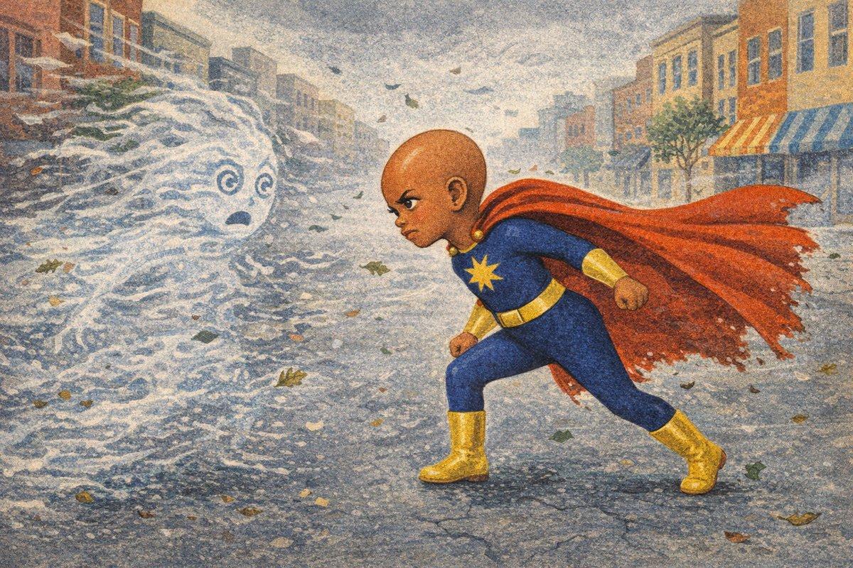 Maya walking straight into the wind, one step at a time