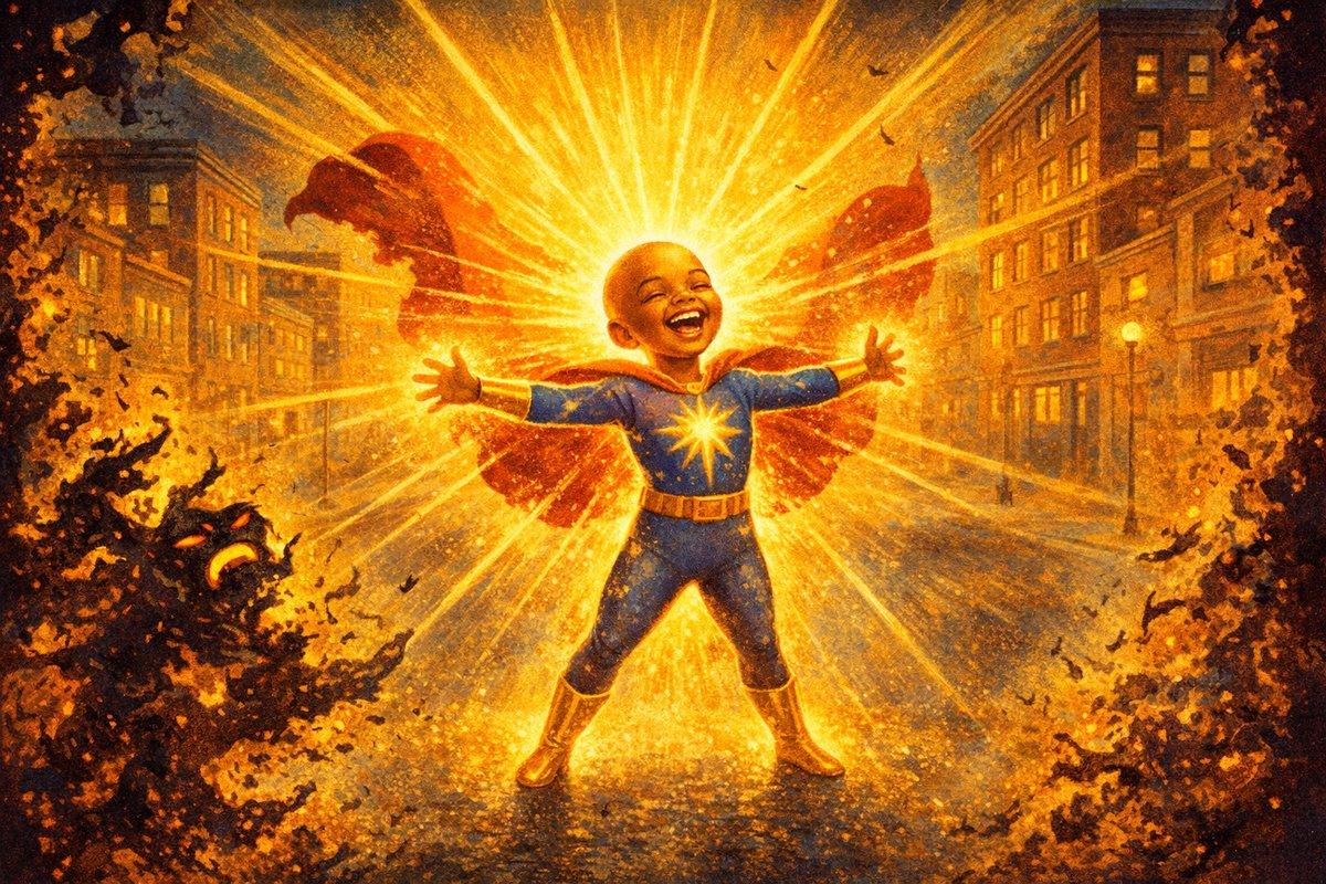 Maya blazing with light pouring from her hands and shoulders