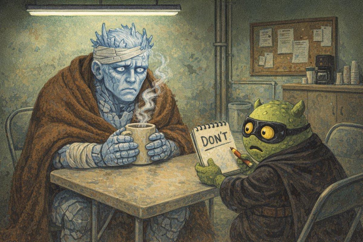 Frost shivering, telling a new villain about Maya's power