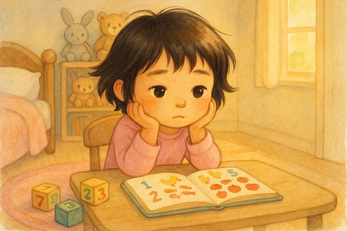 Mia looking bored at numbers, they seem boring to her