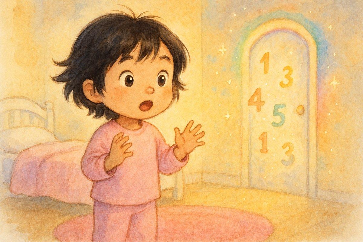 A glowing door covered in dancing numbers appears on the wall