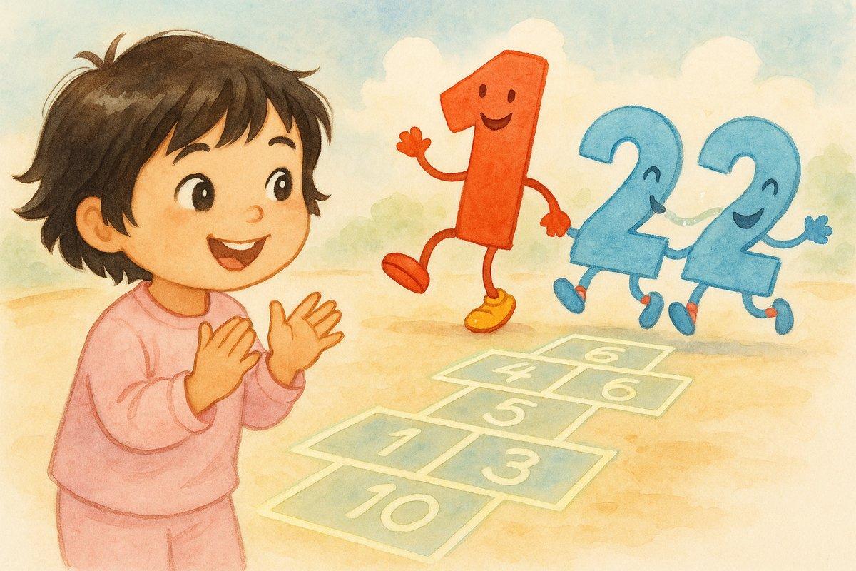 Twin numbers Two bouncing over holding hands