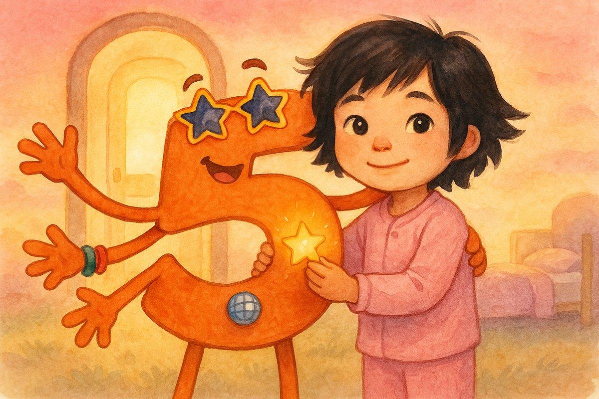 Five smiling gently and saying goodbye