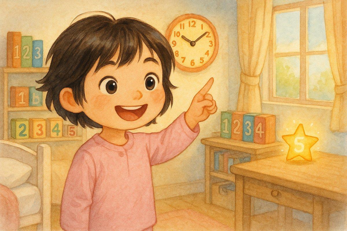 Mia back home seeing numbers dancing on her clock