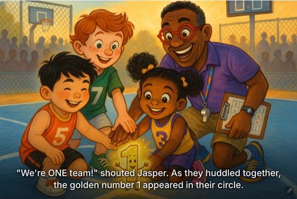 Jasper and friends on a basketball court — a real PlotJoys story
