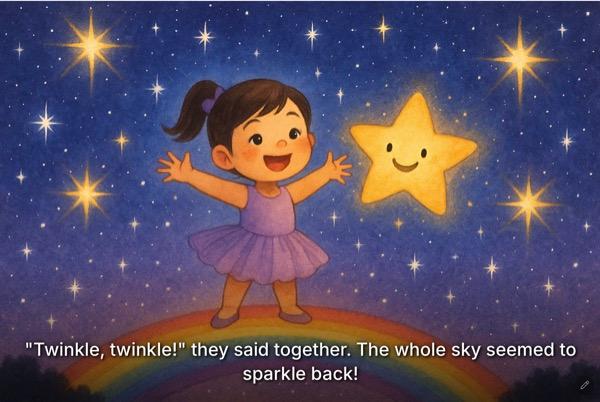 Serena reaching for a smiling star on a rainbow — a real PlotJoys story