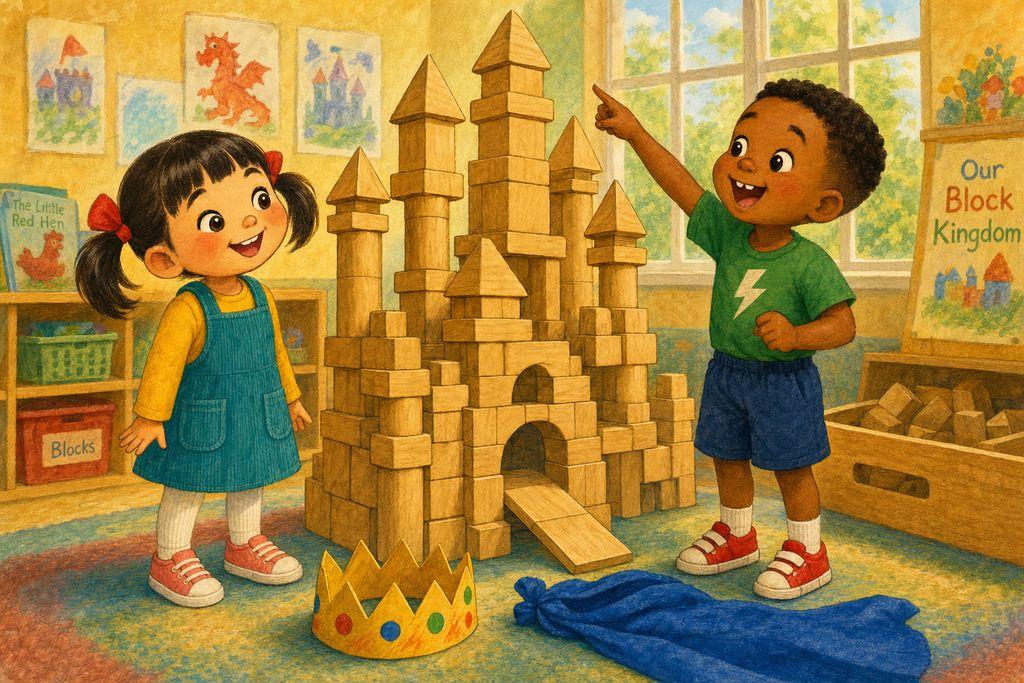 A new friend, Theo, admires JiaLin’s block castle and asks her to play