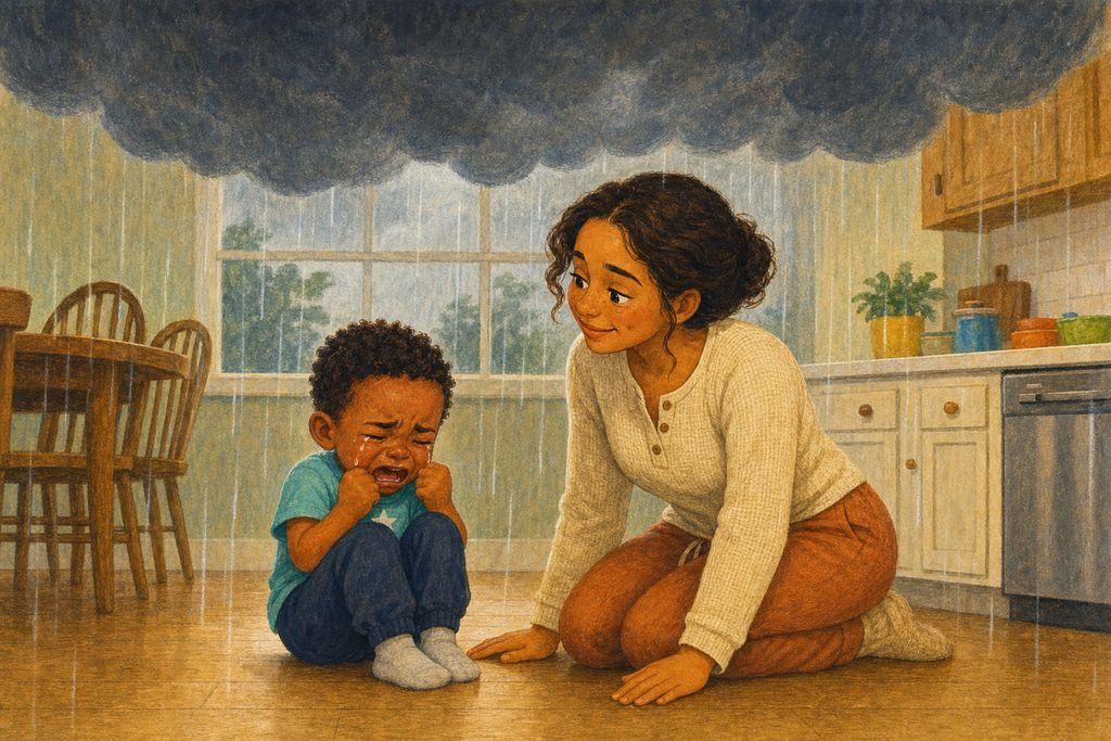 Leo’s mom doesn’t get big back — she kneels down close and steady