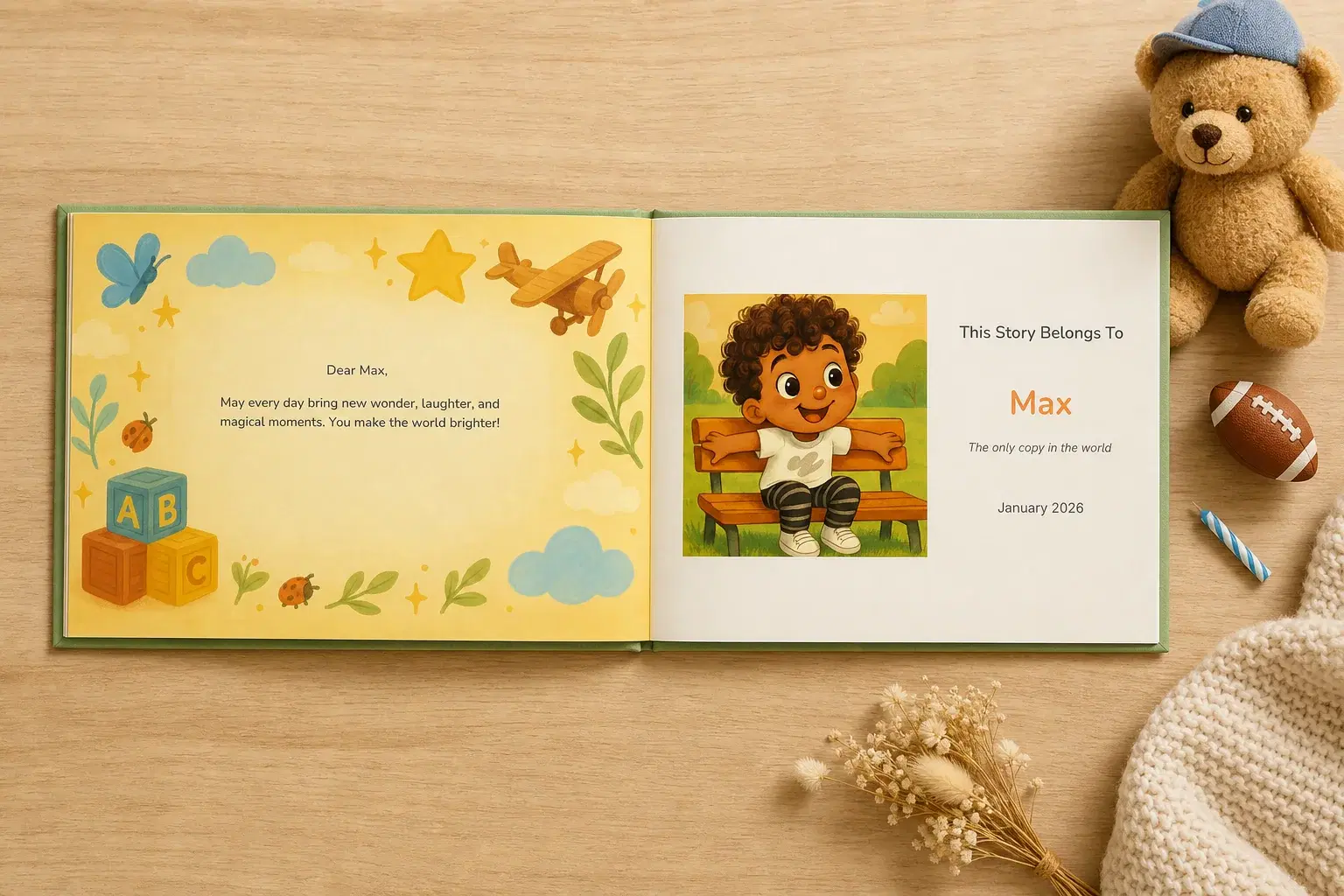 A page from a personalized PlotJoys keepsake