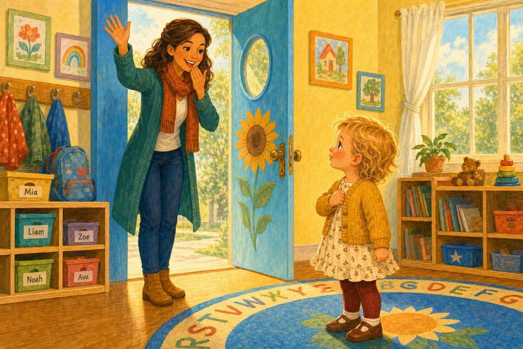 One more kiss, a big wave, and Mommy goes — a quick, warm goodbye