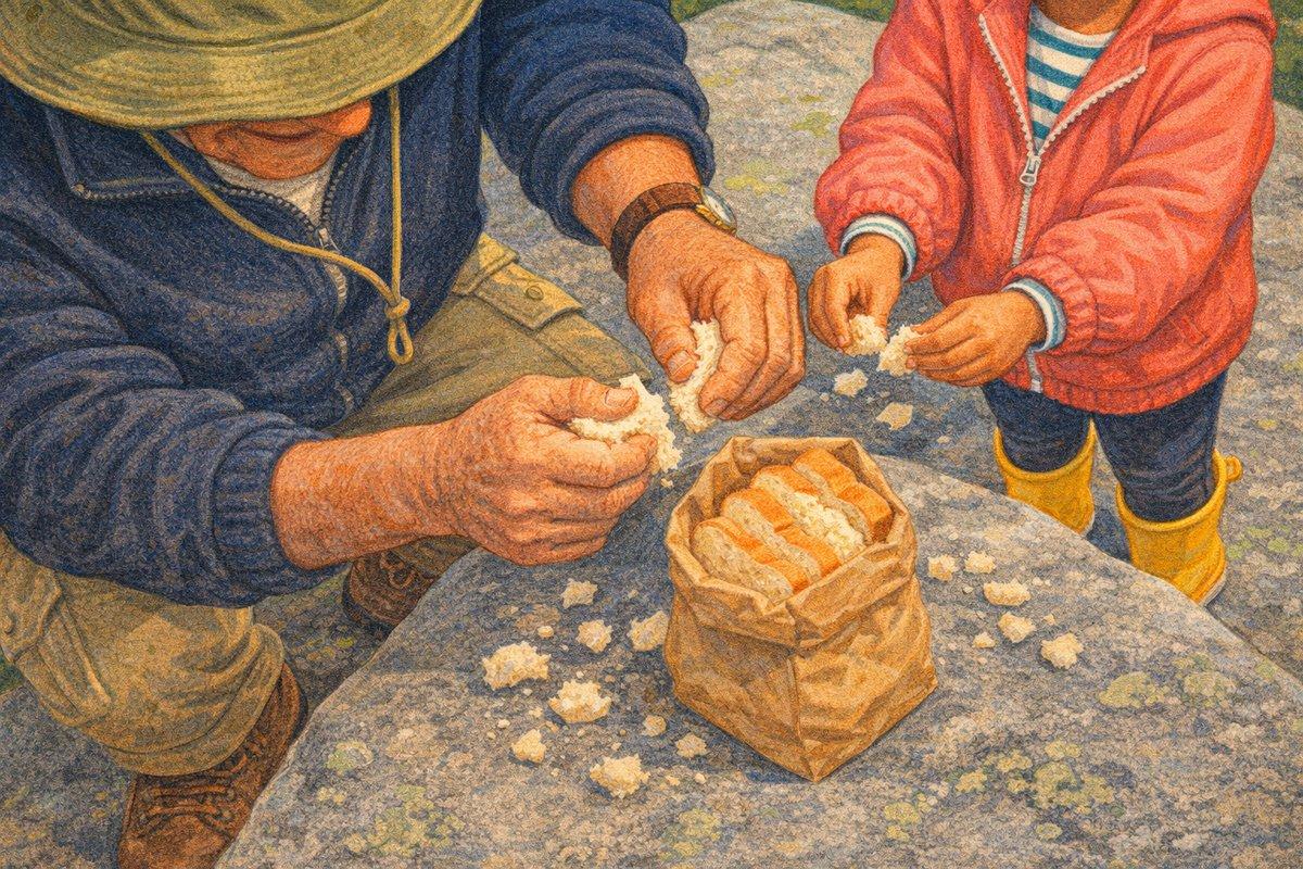 Custom grandparent keepsake book page — Grandpa naming the seagulls: Pickles, who is greedy, and Wobbles