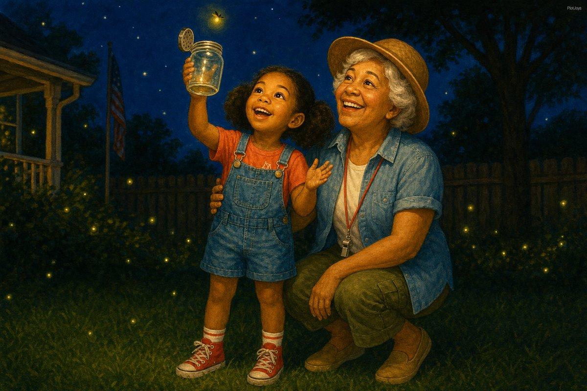 Custom grandparent storybook page — catching fireflies at dusk and letting them go